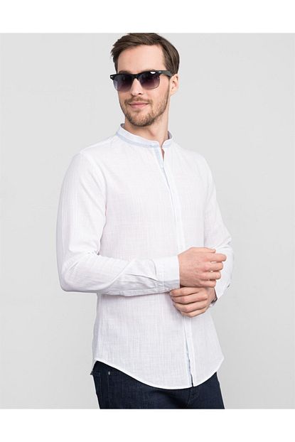 Tudors Erkek Beyaz Slim Fit Hakim Yaka Keten Gomlek Trendyol