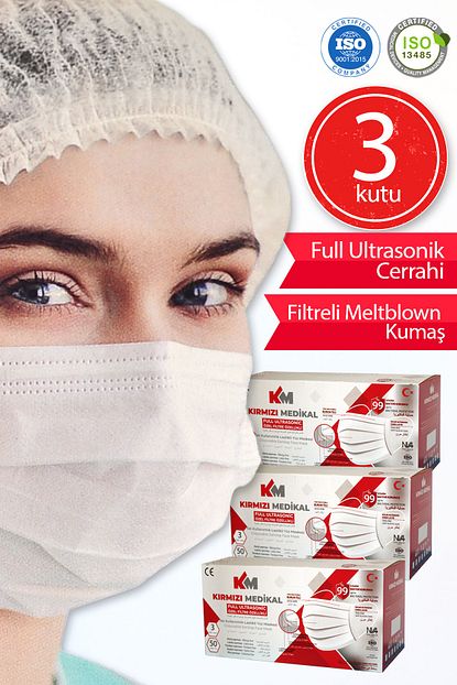 Kirmizi Medikal Uts Kayitli Meltblown Filtre Ozellikli Full Ultrasonik Maske Beyaz 150 Adet Trendyol