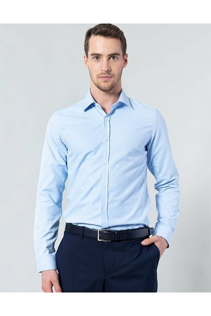 Tudors Erkek Mavi Slim Fit Desenli Gomlek Trendyol