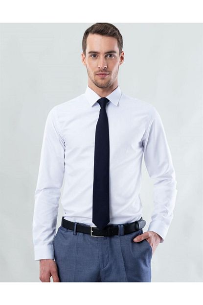 Tudors Erkek Beyaz Slim Fit Kumas Gomlek Trendyol