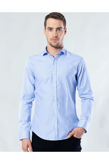 Tudors Erkek Mavi Slim Fit Desenli Gomlek Trendyol