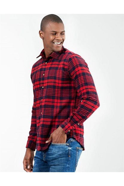Tudors Erkek Kirmizi Slim Fit Kislik Gomlek Trendyol