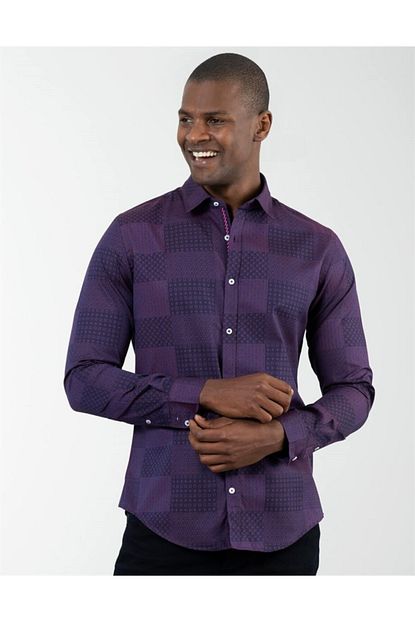 Tudors Erkek Mor Slim Fit Desenli Gomlek Trendyol