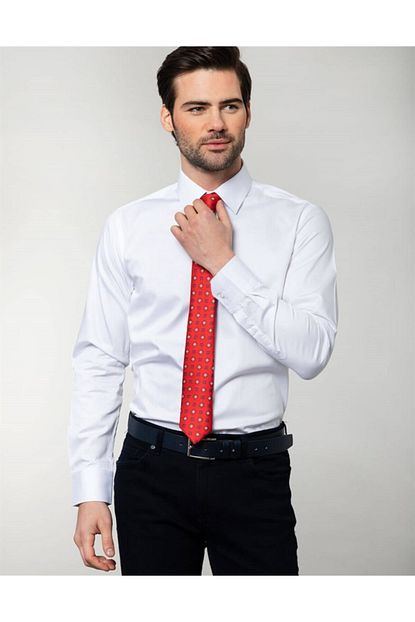 Tudors Erkek Beyaz Slim Fit Pamuk Saten Gomlek Trendyol