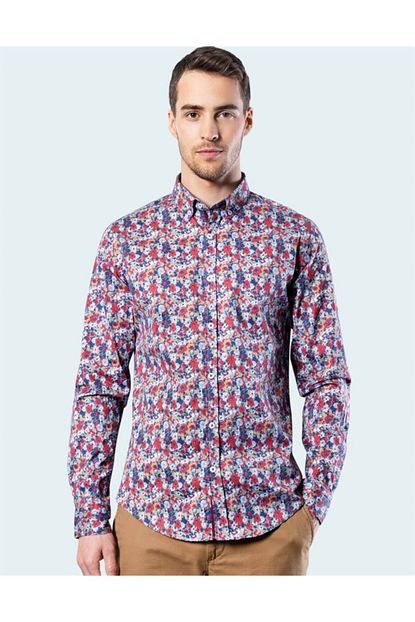 Tudors Erkek Kirmizi Slim Fit Likrali Gomlek Trendyol