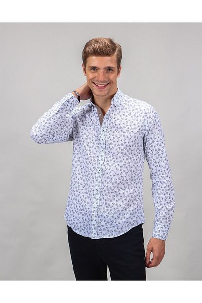 Tudors Erkek Beyaz Slim Fit Cicek Desenli Gomlek Trendyol