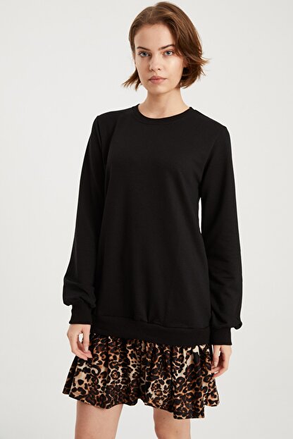 Bosphorus Concept Kadin Siyah Leopar Desenli Sweat Elbise Fiyati Yorumlari Trendyol