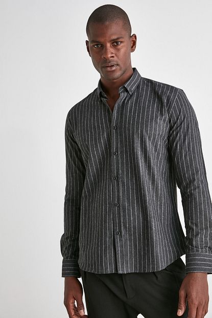 Trendyol Man Antrasit Erkek Cizgili Gomlek Yaka Slim Fit Gomlek Tmnaw21go0922 Trendyol