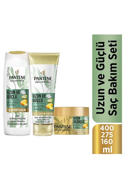 Pantene Uzun Ve Guclu Bambu Ve Biotinli Sac Bakim Seti Sampuan 400 Ml Sac Kremi 275 Ml Maske 160 Ml Trendyol