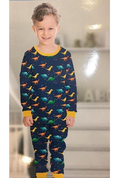 Elmas Kids Lacivert Dinazor Desenli Pamuklu Cocuk Pijama Takimi Trendyol