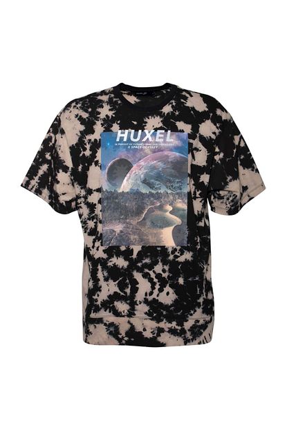 Huxel Erkek Kahverengi Batik Desenli Oversize T Shirt Trendyol