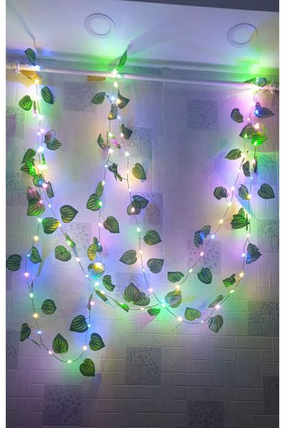 Partini Sec Dekoratif Yesil Yaprakli Yapay Sarmasik Renkli Rgb Led Isik 2 3 Mt 30 Led Trendyol