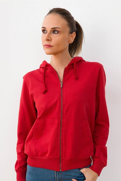 Mariquita Kadin Kirmizi Kapsonlu Fermuarli Sweatshirt Trendyol