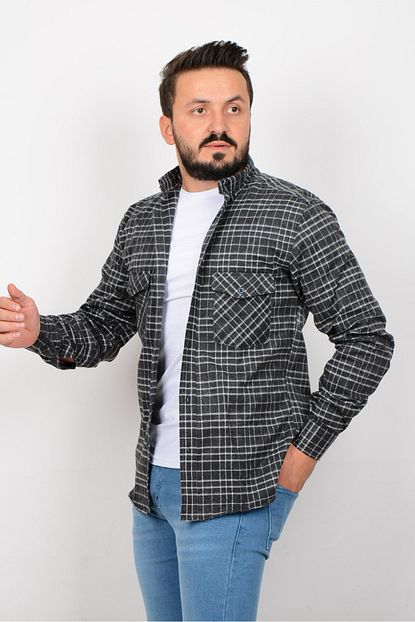 Edwox Erkek Siyah Slim Fit Mevsimlik Oduncu Gomlegi Trendyol