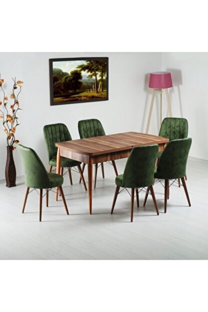 Akay Home Azra 6 Kisilik Yesil Acilir Ahsap Yemek Masa Sandalye Takimi Trendyol