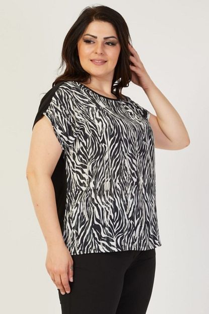 kadin siyah zebra desen sik bluz