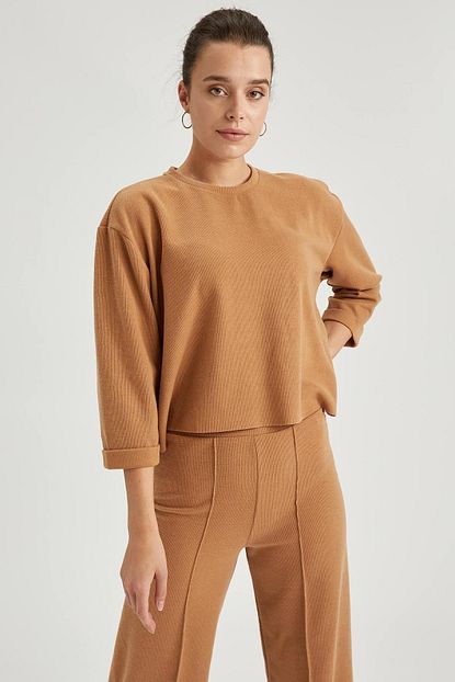 Defacto Kadin Camel Fakir Kol Relax Fit Crop Top Trendyol
