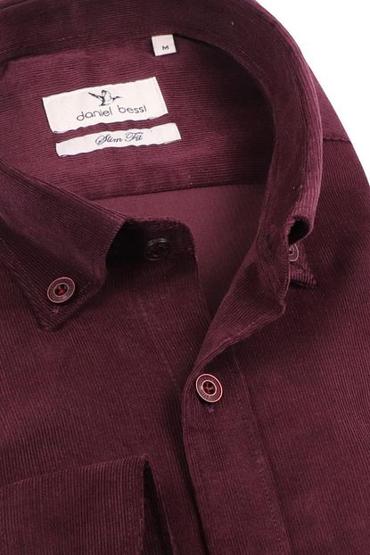 Daniel Bessi Erkek Bordo Slim Fit Uzun Kollu Duz Kadife Pamuk Gomlek 705 828 Trendyol