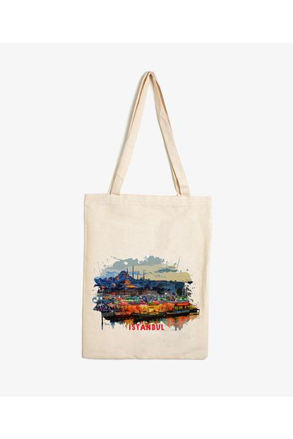 Fotosende Bej Istanbul Baskili Bez Canta 30x40 Trendyol