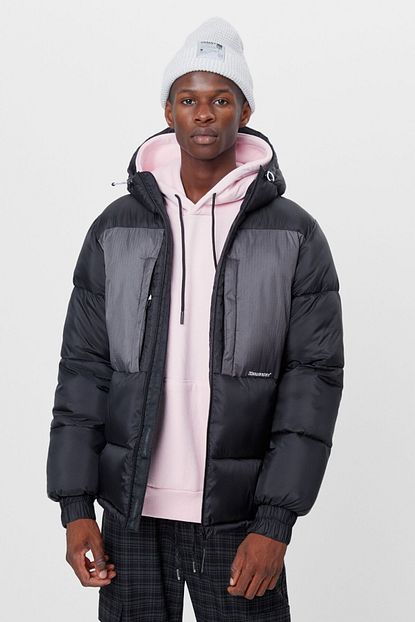 Bershka Erkek Siyah Cift Renkli Sisme Mont Trendyol