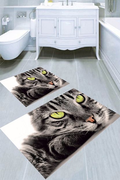 Resmiro Siyah Kedi Desenli 2 Li Banyo Paspasi 50x60 Cm 60x100 Cm Trendyol