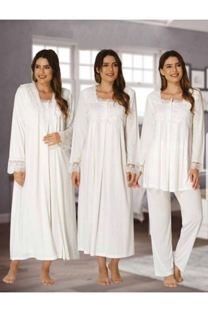 Effortt Kadin Ekru Lohusa Hamile Gecelik Takimi 4 Lu Set 2405 Trendyol