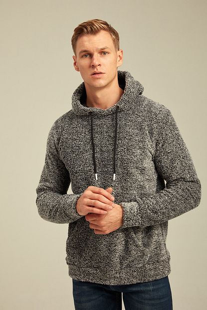 Tarz Cool Erkek Antrasit Kapusonlu Kanguru Cepli Pelus Uzun Kollu Basic Sweatshirt Trendyol