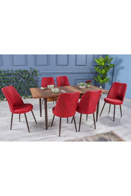 Stoker Hera Premium Yemek Masa Takimi 6 Sandalyeli Mutfak Masa Takimi Bordo Trendyol