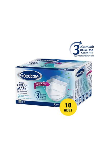 goodcare 3 katli lastikli telli cerrahi maske 1x10 lu 10 adet fiyati yorumlari trendyol