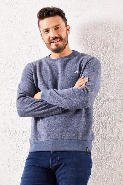 Zafoni Erkek Indigo Bisiklet Yaka Selanik Sweat Trendyol