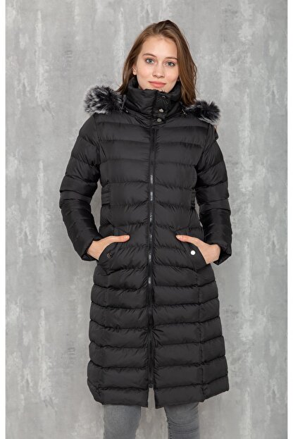 Olcay Kadin Siyah Seyyar Kurklu Kapusonlu Sisme Mont Fiyati Yorumlari Trendyol