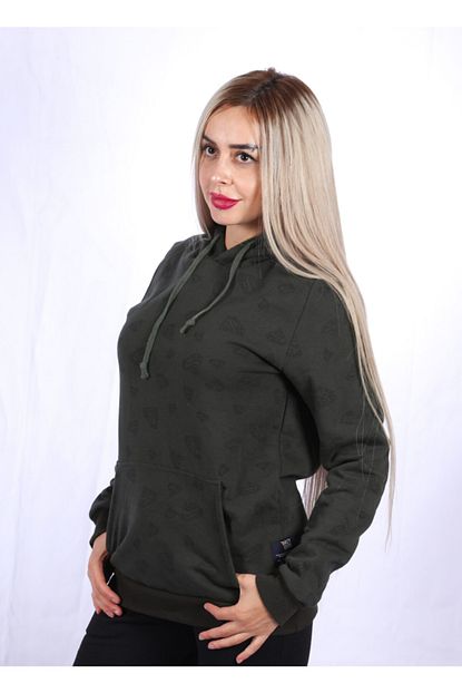 Butikten35 Kadin Haki Renk Superman Baskili Kapusonlu Kanguru Cep Sweatshirt Trendyol