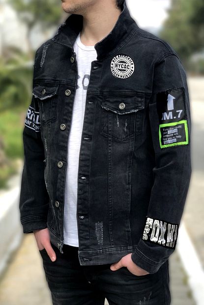 Satin Al Erkekler Streetwear Rozeti Baskili Kot Ceketler Moda Hip Hop Erkek Motosiklet Casual Slim Fit Denim Kat Kabanlar Arti Boyutu Tl197 69 Dhgate Comda
