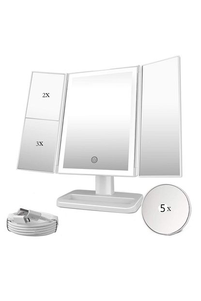 sge 24 led isikli makyaj aynasi x 2x 3x 5x hd zoom 3 panel katlanabilir dokunmatik sensorlu beyaz fiyati yorumlari trendyol