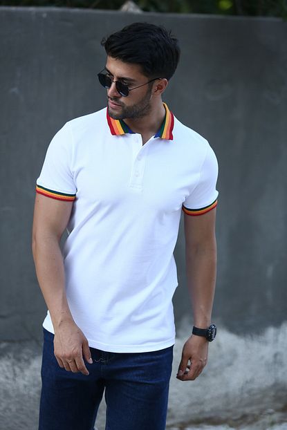 Weyeze Erkek Beyaz Gokkusagi Polo Yaka T Shirt Ab Y35008lns Trendyol
