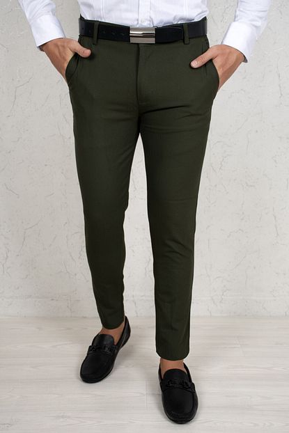 Deepsea Erkek Haki Spor Dar Kesim Kumas Pantolon 2100452 Trendyol