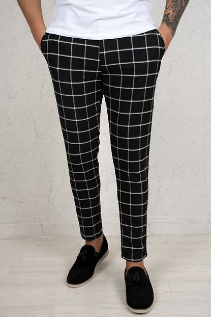 Deepsea Erkek Siyah Spor Dar Paca Kesim Kendinden Kare Desenli Kumas Pantolon 2100001 Trendyol