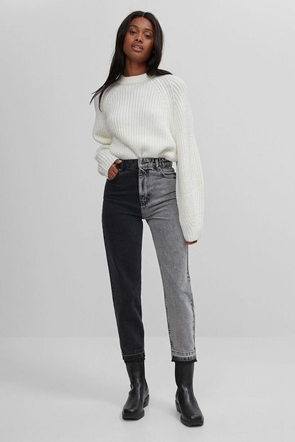 Bershka Kadin Siyah Iki Renkli Mom Jean Trendyol