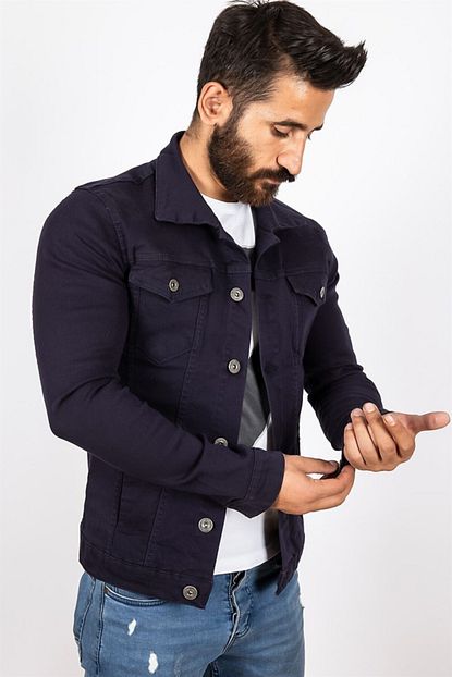 My Life Erkek Lacivert Likrali Slim Fit Kot Ceket Trendyol