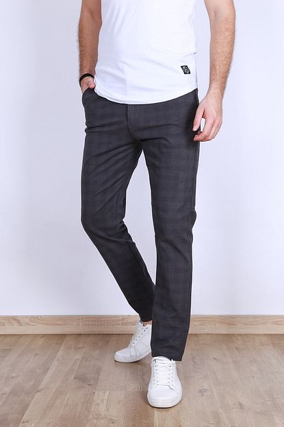 My Life Erkek Antrasit Ekose Slim Fit Gabardin Pantolon Trendyol