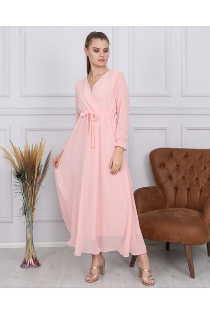 Apple Cix Kadin Pembe Duz Sifon Elbise Trendyol