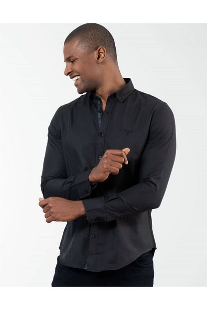 Tudors Erkek Siyah Slim Fit Gomlek Trendyol