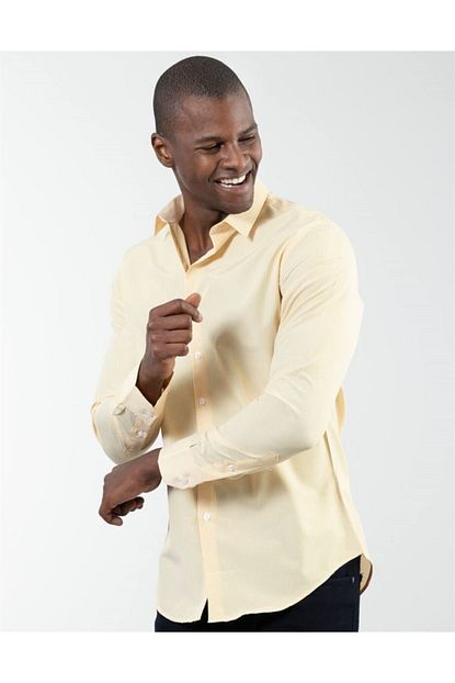 Tudors Erkek Sari Slim Fit Cizgili Gomlek Trendyol