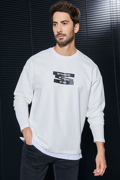 Sateen Men Erkek Beyaz Baskili Sweatshirt Trendyol