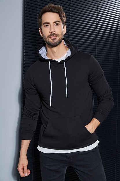 Sateen Men Erkek Siyah Kapusonlu Sweatshirt Trendyol