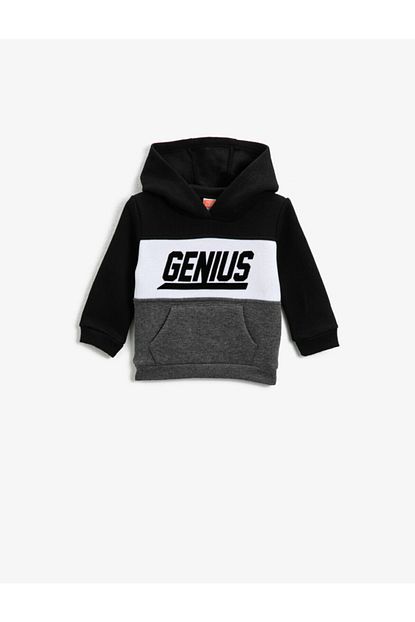 Koton Erkek Cocuk Gri Kapusonlu Yazili Baskili Renk Bloklu Sweatshirt Trendyol