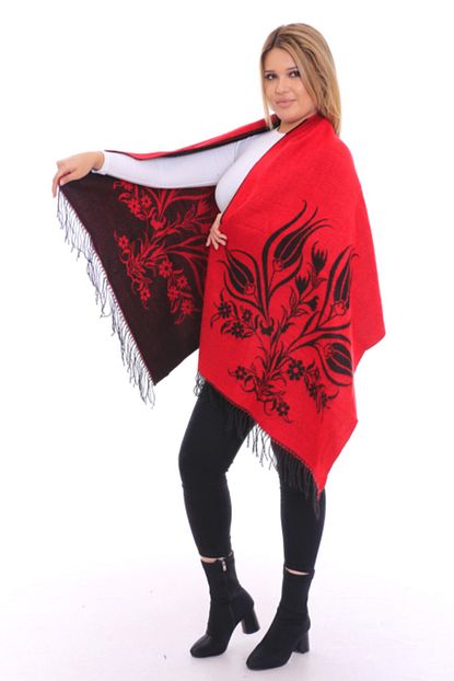 Gozde Online Butik Kadin Kirmizi Lale Desen Atki Trendyol