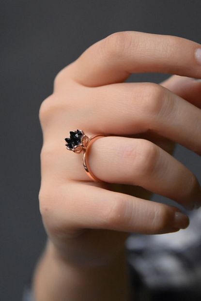 Papatya Silver 14k Rose Kaplama Siyah Lotus Yuzuk Trendyol