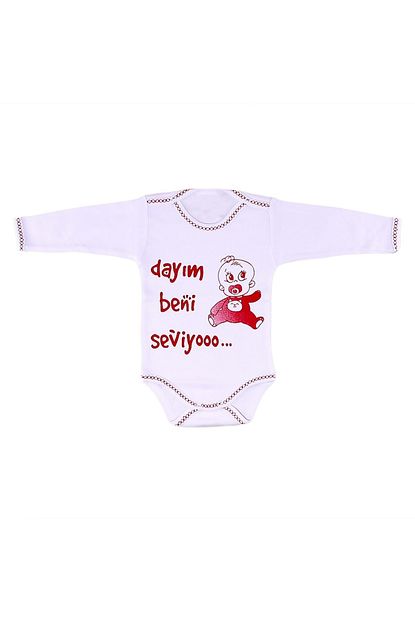 Babyboy Unisex Bebek Kirmizi Dayim Beni Seviyo Yazili Citcitli Body Trendyol