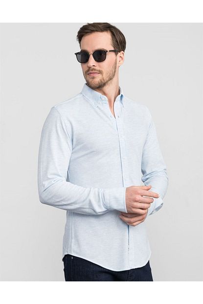 Tudors Erkek Acik Mavi Slim Fit Duz Penye Gomlek Trendyol